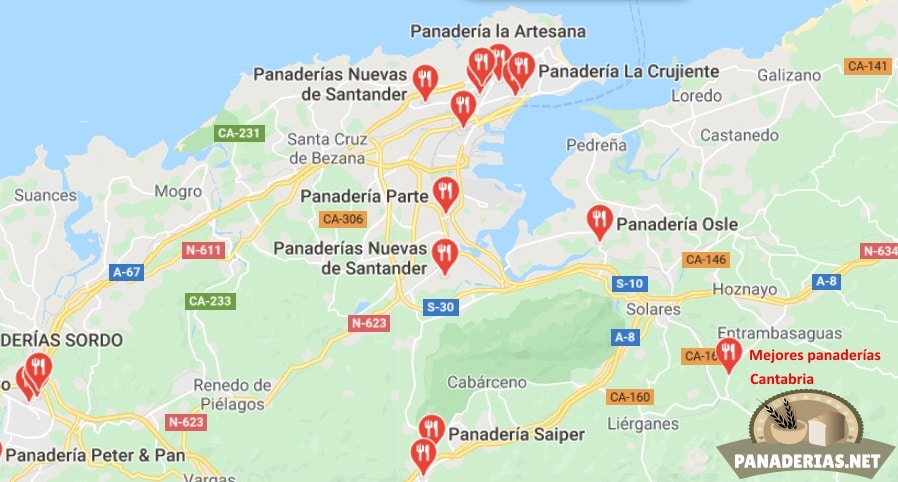Mapa mejores panaderías en Cantabria
