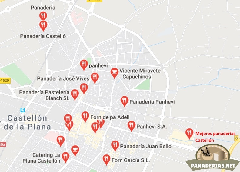 Mapa mejores panaderías en Castellón
