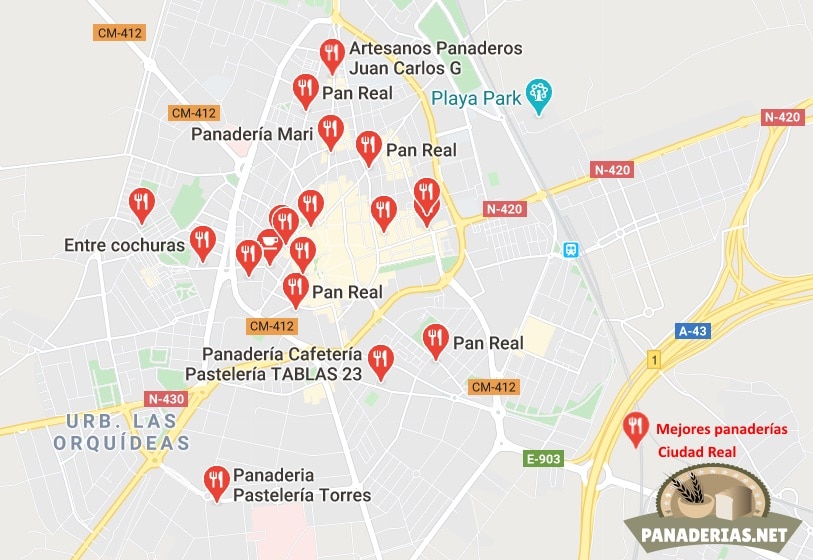 Mapa mejores panaderías en Ciudad Real