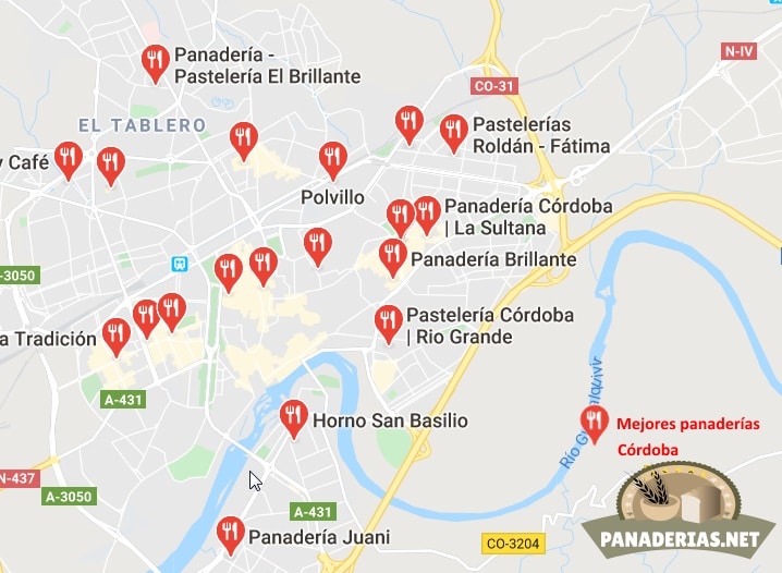 Mapa mejores panaderías en Córdoba