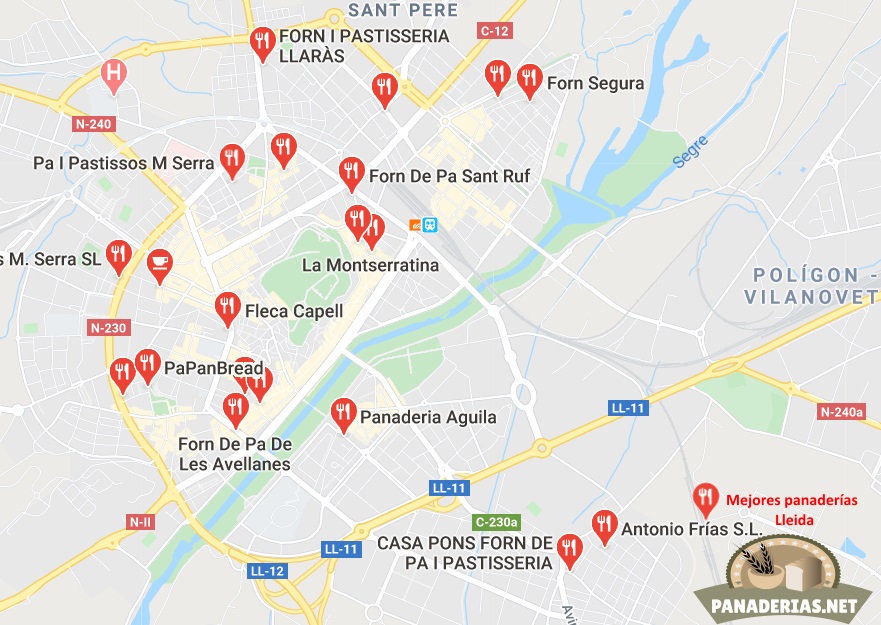 Mapa mejores panaderías en Lleida