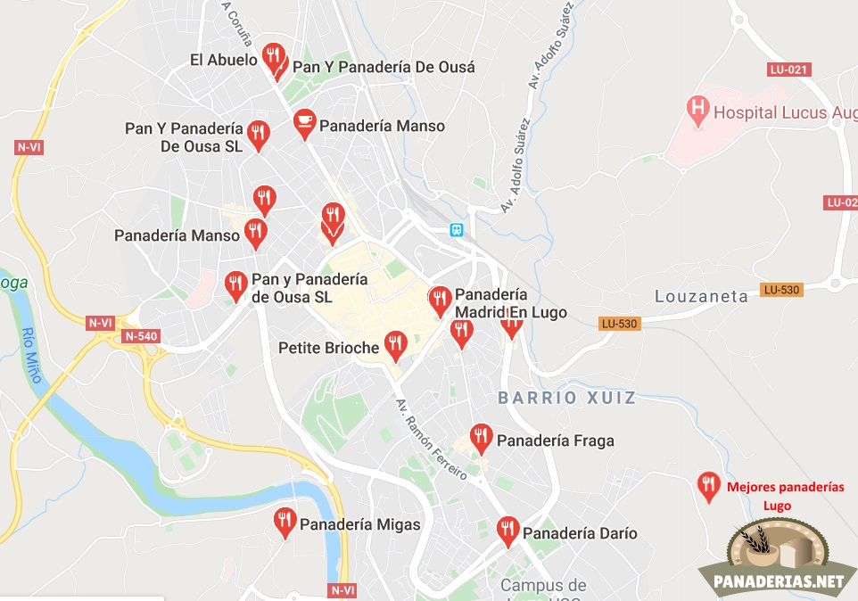 Mapa mejores panaderías en Lugo