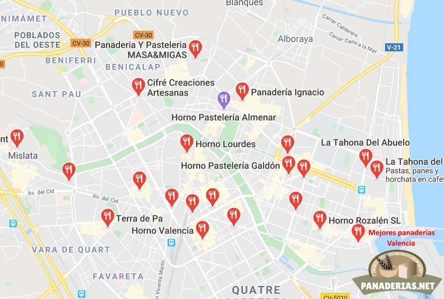 mapa mejores panaderías en Valencia