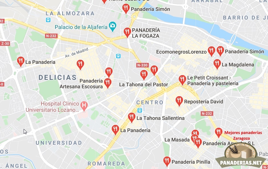 Mapa mejores panaderías en Zaragoza